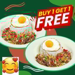 1 แถม 1 ข้าวคั่วเป็ดพริกเกลือ + ไข่ดาว