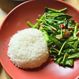 ข้าวราดผัดผักคะน้าปลาเค็ม
