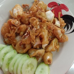 หมึกทอดกระเทียมราดข้าว