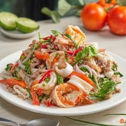 ยำวุ้นเส้นรวมมิตร(หมูสับ/หมูยอ/กุ้ง/ปลาหมึก)