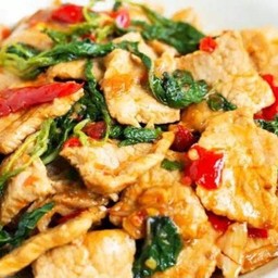 กะเพราหมูชิ้น กับข้าว