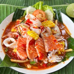 ยำหมึก+แซลมอน