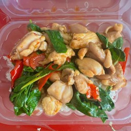 กะเพราไก่ชิ้นราดข้าว+ไข่ดาว