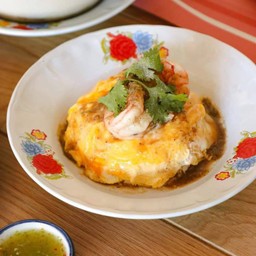 #ข้าวไข่ข้นกุ้ง ราดซอสสามเกลอ shrimp egg chiffon