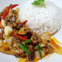 เนื้อหอยลายผัดพริกเผา ข้าวสวย