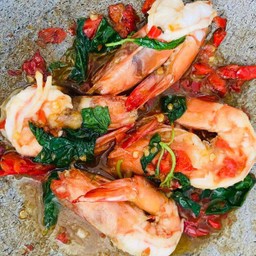 กะเพราทะเลกุ้ง ราดข้าว