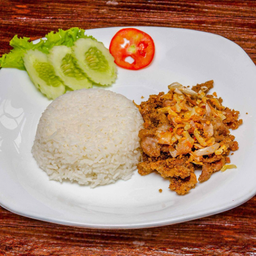 ข้าวหมูทอดกระเทียม