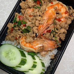 กระเพรากุ้ง+หมูสับ