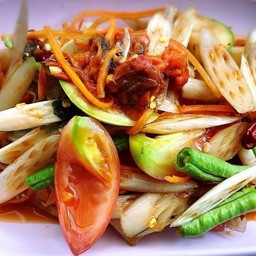ตำกุ้งสด+หมูยอปลาร้า