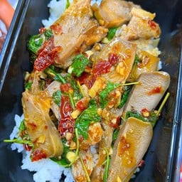 ข้าวผัดกะเพราลิ้นหมูพะโล้