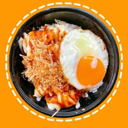 ข้าวไก่กรอบราดซอสทาโกยากิไข่ดาว