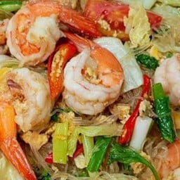 ข้าวกุ้งผัดวุ้นเส้นราดข้าว