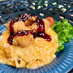 ข้าวไข่ข้นไก่กรอบซอสบาบีคิว