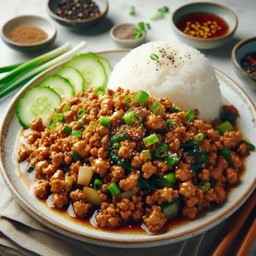 หมูสับผัดน้ำมันหอยราดข้าว