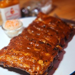 BBQ Pork Ribs with Fries and Pickled veggies