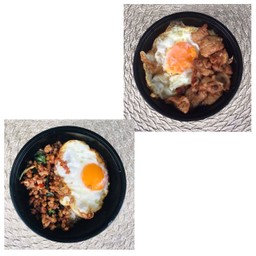 [เซตสุดฮิต] กะเพราหมูสับ + ข้าวหมูทอดกระเทียม