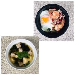 [เซตสุดฮิต] กะเพราหมึกกุ้ง + แกงจืดหมูสับสาหร่าย