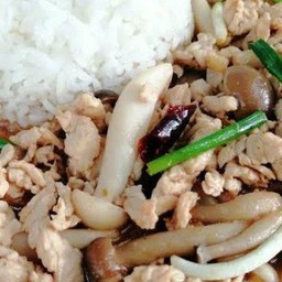 ข้าวไก่ผัดใส่เห็ด