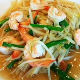 ข้าวราดผัดถั่วงอกกุ้ง