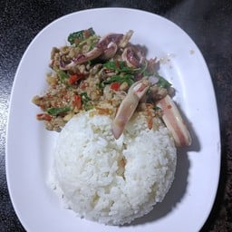 กระเพราหมูสับปลาหมึกราดข้าว