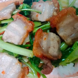 คะน้าหมูกรอบ ราดข้าว