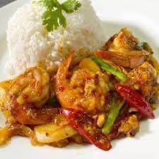 กุ้งผัดพริกเผา (ราดข้าว)