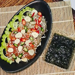 ชุดรวม แซลมอน+กุ้ง ดองน้ำปลากวน+สาหร่าย+น้ำจิ้มรสแซ่บ