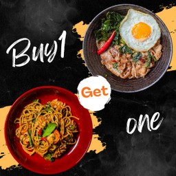 ซื้อคู่เเล้วคุ้ม สปาเก็ตตี้ขี้เมาทะเล(กุ้ง,ปลาหมึก)+ข้าวกระเพราสันคอไข่ดาว