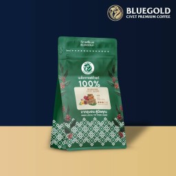 เมล็ดกาแฟขี้ชะมดแท้ผสมเมล็ดโรบัสต้า ไร่กาแฟขี้ชะมด Bluegold ขนาด 200 กรัม (คั่ว)