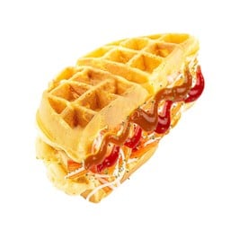 (แป้งสูตรใหม่ไร้นม) พิซซ่าวาฟเฟิลปูอัดไส้กรอกและออริกาโน่