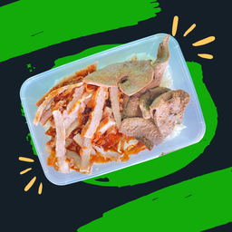 ข้าวหมูทอดใส่กล่อง + ตับผัดกระเทียม