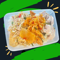 ข้าวราดกับข้าว 3 อย่างใส่กล่อง (โปรดระบุกับข้าว)