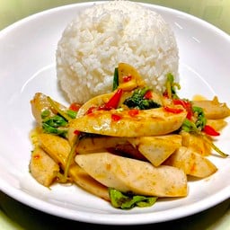 กะเพราหมูยอ ราดข้าว