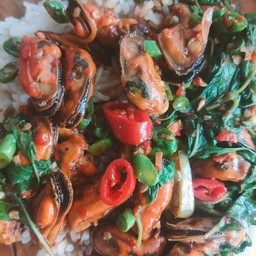 ข้าวผัดกระเพราหอยแมลงภู่