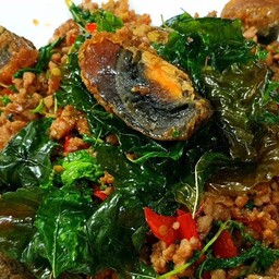 กระเพราหมูสับไข่เยี่ยวม้า