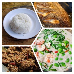 ข้าว+ปลานิลทอด+น้ำพริกมะขาม+ต้มกะทิหน่อไม้สด