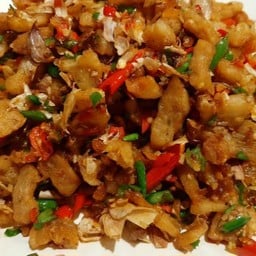 ข้าวกากหมู+หมูกรอบคั่วพริกเกลือ