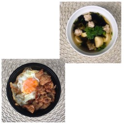 (เซตคู่สุดฮิต) ข้าวหมูทอดกระเทียม+แกงจืดเต้าหู้หมูสับ