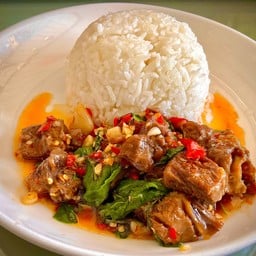 กะเพราเนื้อตุ๋น ราดข้าว