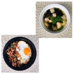 (เซตคู่สุดฮิต) กะเพราหมูสับ+แกงจืดเต้าหู้หมูสับ