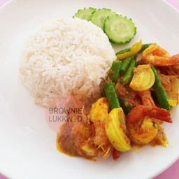 ข้าวเครื่องแกงกุ้ง+ชาดำเย็น