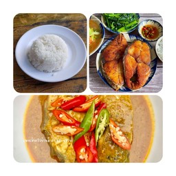 ข้าว+ปลากระพงแดงกะทิ+ปลากระพงทอด