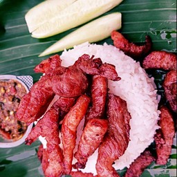 ข้าวหมูทอด + แจ่วพริกสด