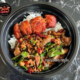 ข้าวกระเพราตับ+หมูสับ