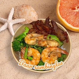 ข้าวบล็อคคอรี่ผัดกุ้ง