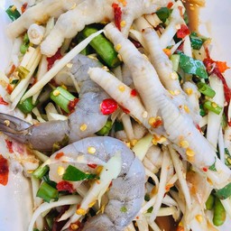ตำกุ้งสด+ตีนไก่