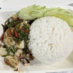กะเพราหมึกราดข้าว