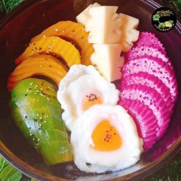 ชุดสุดคุ้ม(อโวคาโด้นอก100g+สับปะรดภูแล+ฝักทอง+ไข่ดาว2+แก้วมังกรสีแดง)