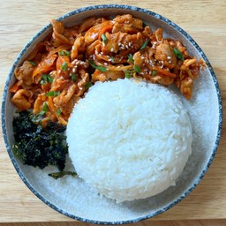 [อร่อยซ่ากับโค้ก] ข้าวหน้า หมูผัดซอสเกาหลี +  โค้ก ออริจินัล (ขวด) 