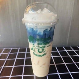 นมสดน้ำมะพร้าวอัญชัน เพิ่มฟองนม (แก้ว22ออนซ์)